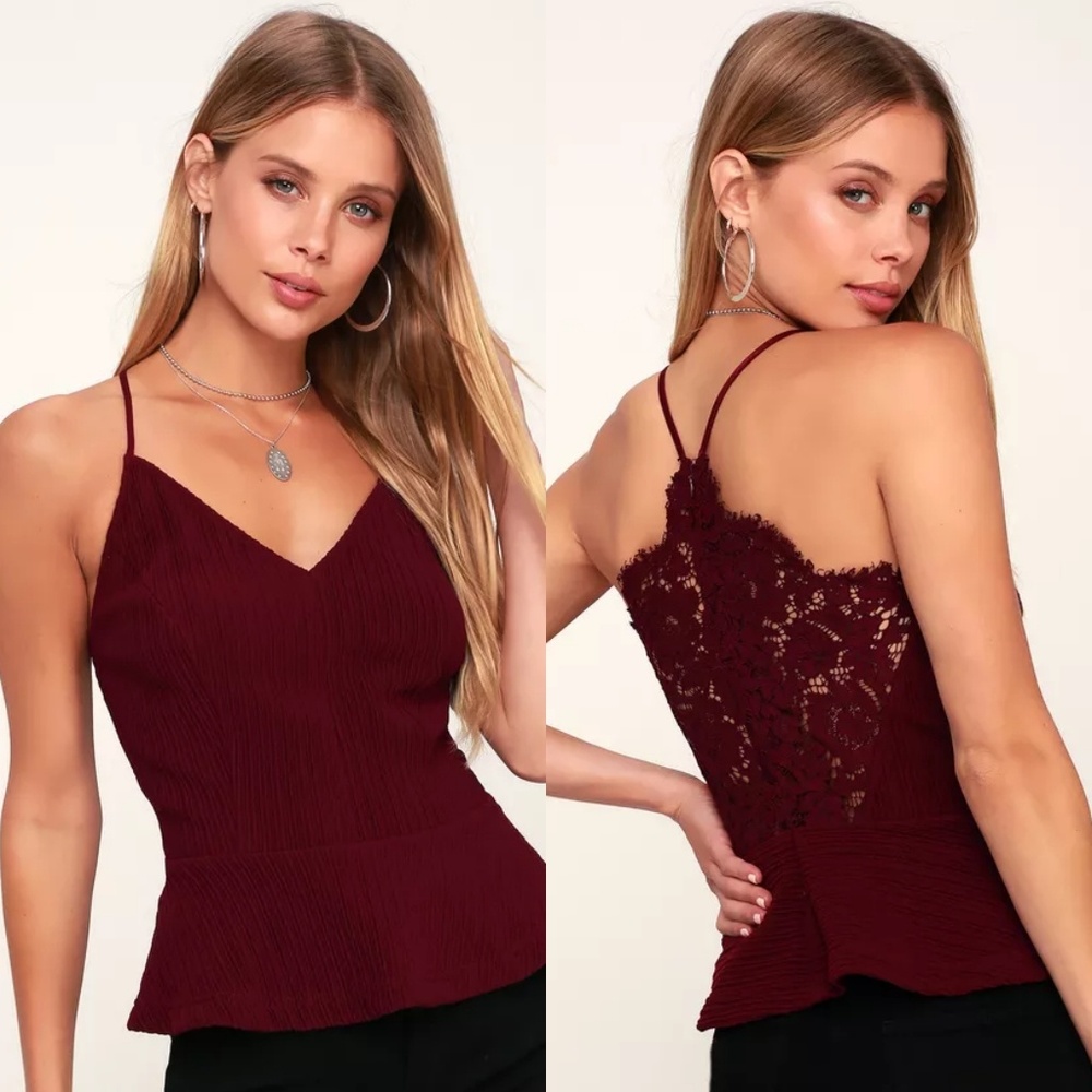 Lulu's NWT Perfect Scene Burgundy Peplum Tank